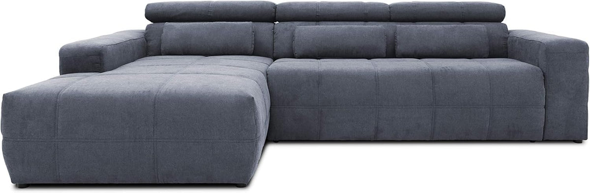 Ecksofa, Brandon, Sofa mit Rückenfunktion in L-Form, Polsterecke, Eckgarnitur Longchair links 285 × 175 × 98 cm (BxTxH), dunkelgrau, DOMO. collection