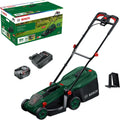 Bosch Rasenmäher,   Akku-Rasenmäher ROTAK18V-34 (Schnittbreite: 34 cm, Schnitthöhe: 25-65 mm, 35 l Stoff-Grasfangkorb, Mulchstopfen, inkl. Akku und