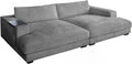 Sofa Big, Madeline - Megasofa mit Holztablett Armlehnen-Ablage, Lounge Couch in Cord Grau, Wohnzimmer XXL Sofa, KAWOLA