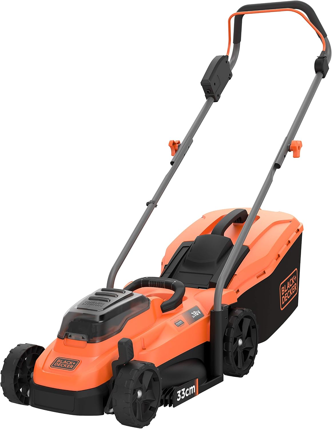 BLACK+DECKER Rasenmäher, 2.5Ah, 33 cm Schnittbreite, für kleine Gärten, 5-fache Höhenverstellung - BCMW3318L2