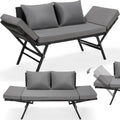 Sofa 2-Sitzer Gartenbank Polyrattan mit Liegefunktion Polyrattan-Möbel Rattan Garten, mit Verstellbare Armlehnen, Gartenbank Wetterfest für Terrasse