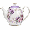 Porzellan Teekanne 1000 ml Weiß Lila mit Blumenmuster und Deckel