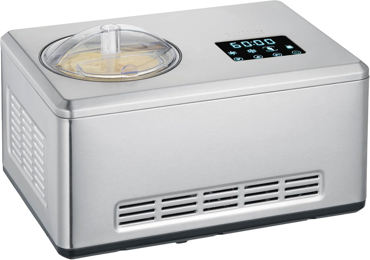SEVERIN 2-in-1 Eismaschine, mit Joghurtfunktion, Kompressor Ice Cream Maker für Eis, Sorbet und Frozen Joghurt, Edelstahl-gebürstet, EZ 7406