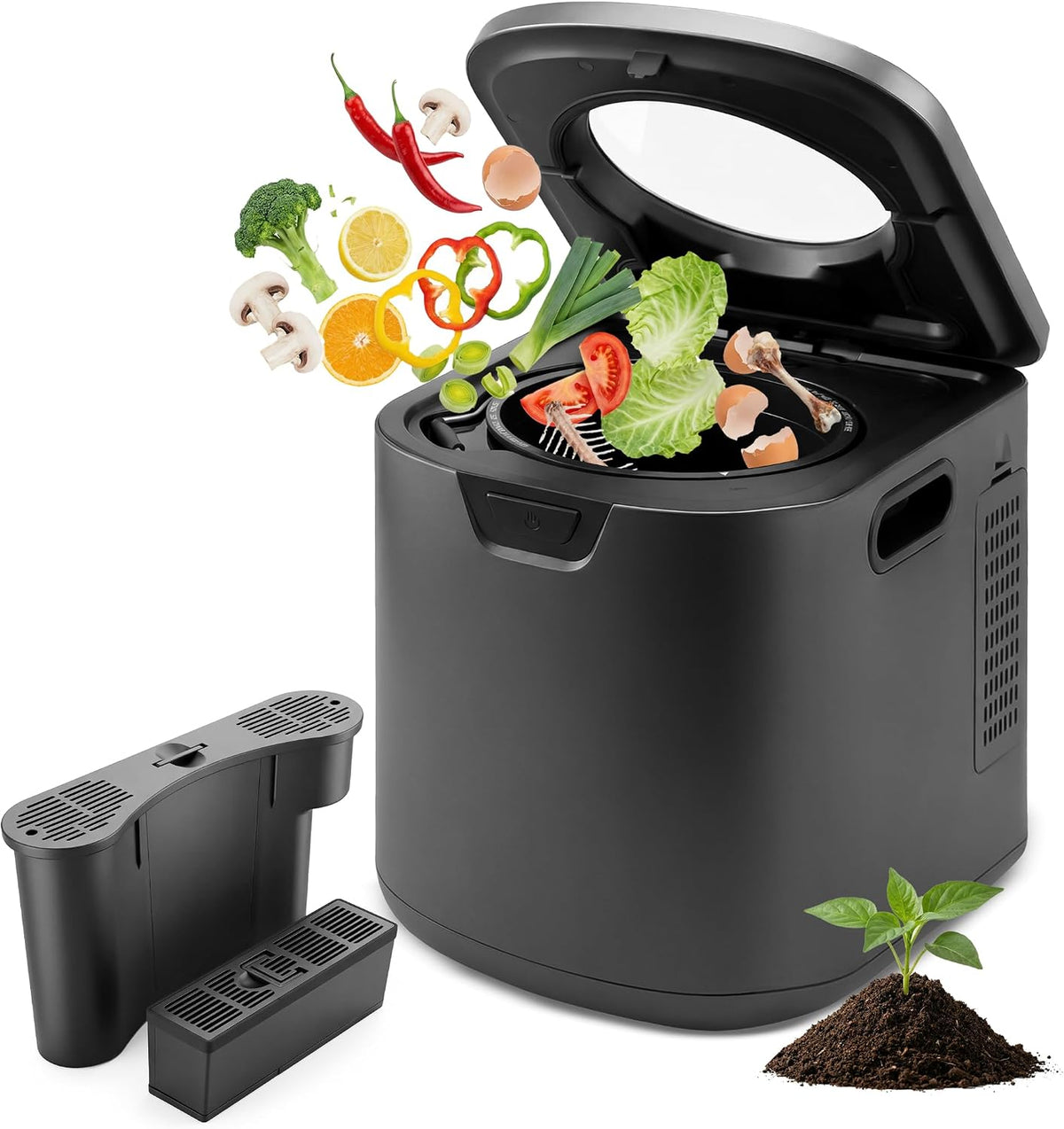 Nutrichef 2 Elektrischer Küchenkomposter intelligenter Komposter mit geruchlosen Kohlefiltern elektrischer Komposteimer, für den Innenbereich