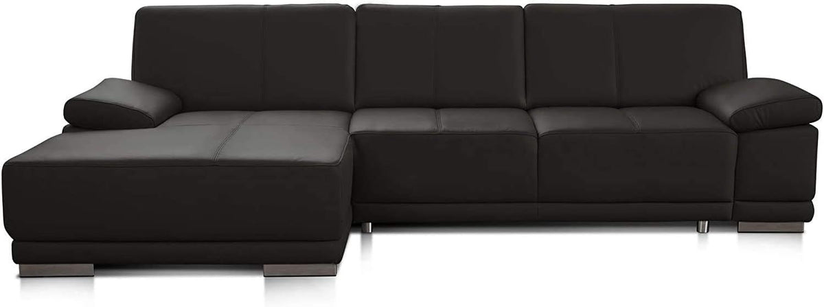 Sofa Bett, Corianne in Echtleder/Ecksofa inkl. Schlaffunktion und verstellbaren Armlehnen/282 × 80 × 162/Echtes Leder, braun, CAVADORE