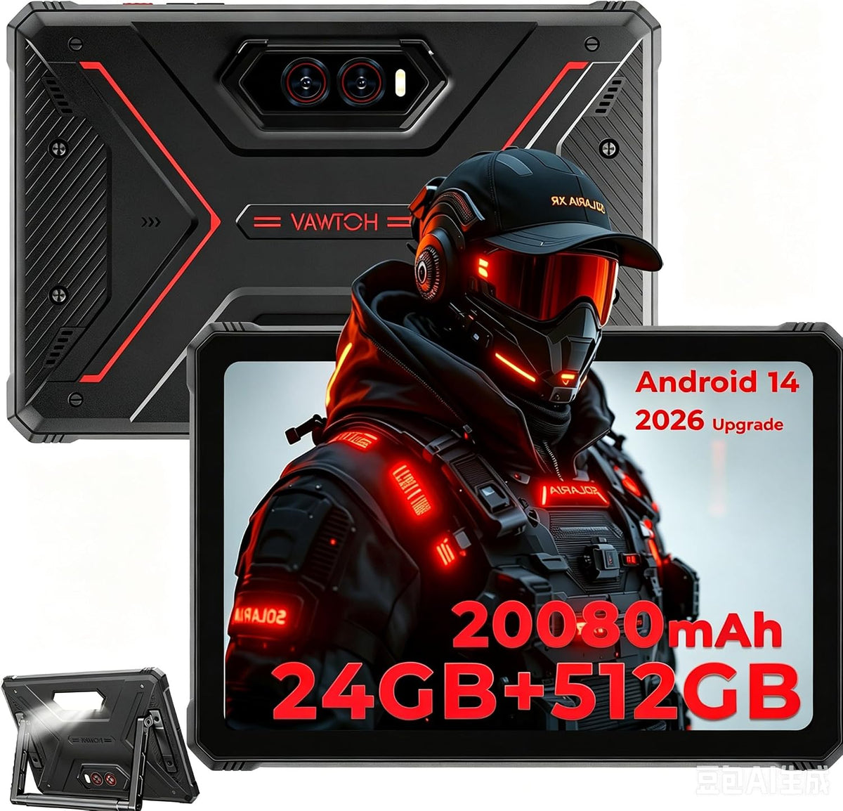 HOTWAV Tablet PCs, R9 Plus Outdoor Tablet Android 14, 11' 2K FHD+ Baustelle Tablets, Octa-Core 24GB+512GB+2TB TF Tablet Wasserdicht
