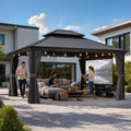 Pavillon Garten, 3.65 × 4.25 m LED Licht mit Seitenteilen, Grau, PURPLE LEAF