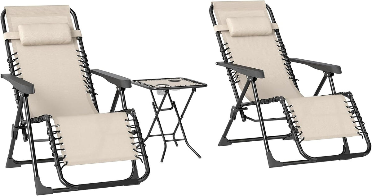 Liege Garten, Set 3-TLG. Klappbar 2 Stühle 90 × 65 × 110 cm Beige, Outsunny