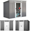 RELAX4LIFE Gerätehaus aus Metall Wasserfestes Gartenhaus, mit Pultdach, Geräteschuppen mit 2 Schiebetüren & 4 Lüftungsöffnungen, 238 × 131 × 181 cm