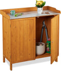 Pflanztische, Holz, Zinn Arbeitsplatte, HBT: 94 x 94 x 47 cm, Outdoor Gartenschrank, Farbwahl, Relaxdays
