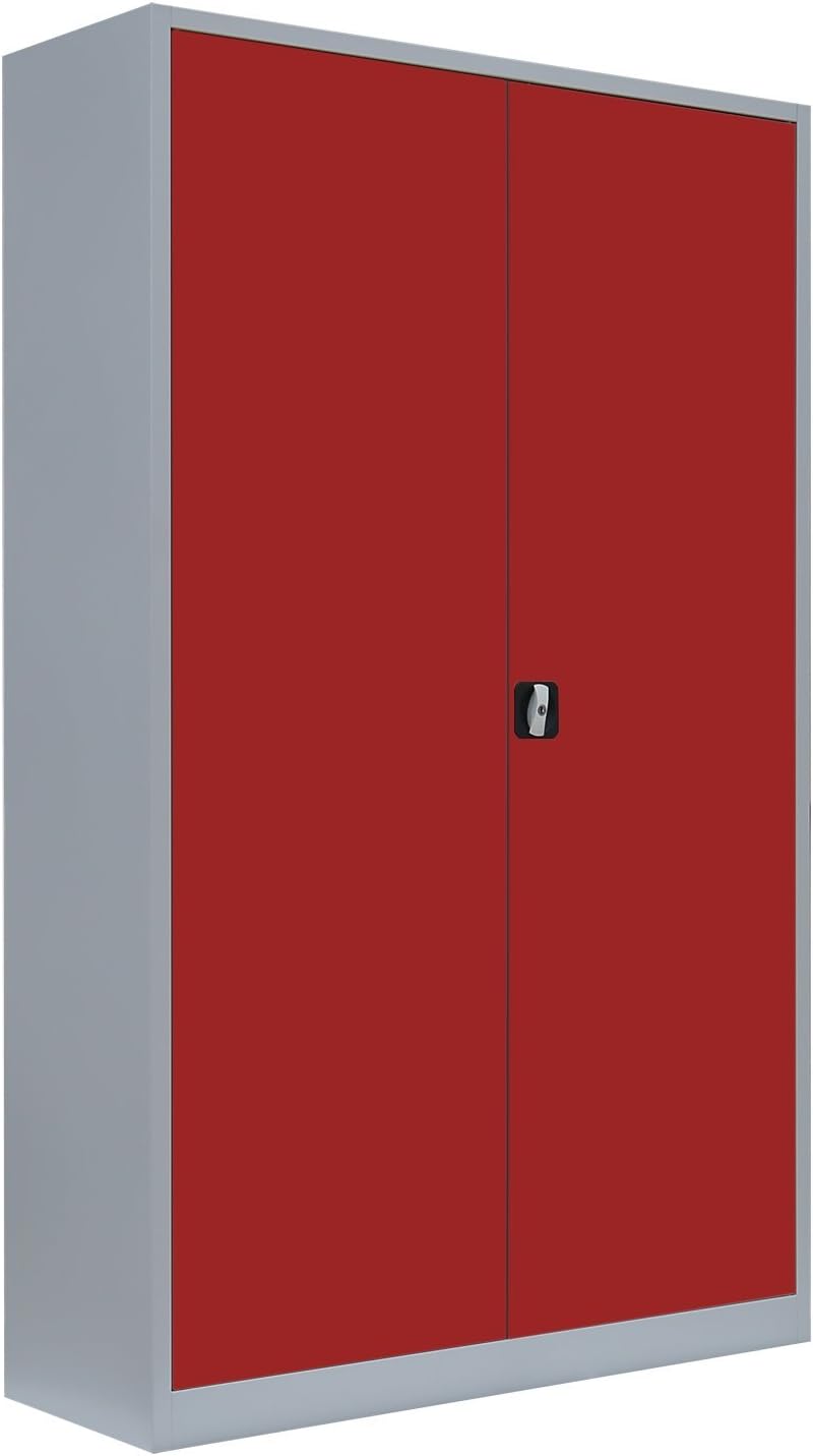 Aufbewahrungsschrank, Flügeltürenschrank Aktenschrank grau/rot 195x120x60cm, Lüllmann