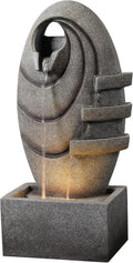 Teamson Home Bodenspringbrunnen, Garten Outdoor Brunnen Moderner Ovaler Brunnen mit warmen LED-Lichtern, Einstellbarer Fluss