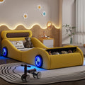 Kinderbett Autobett, Jugendbett 90 × 200, Polsterbett Einzelbett mit leuchtenden Rädern&Stauraum, Kinder Spielbett mit Lattenrost, PU, Ohne Matratze