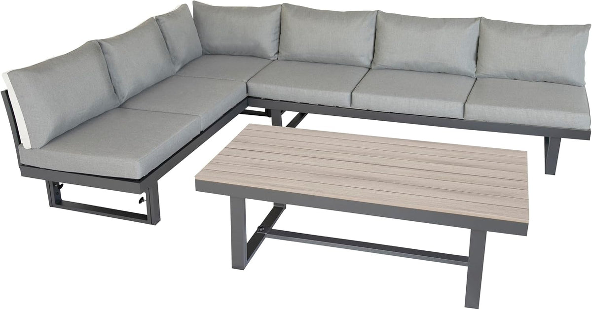 Gartenmöbel-Set - Gartenlounge-Set Piazza - Grau Aluminium Tisch und Sitzbank höhenverstellbar Wetterfest, mit 2 Sofas & Tisch, Eck-Lounge für Garten
