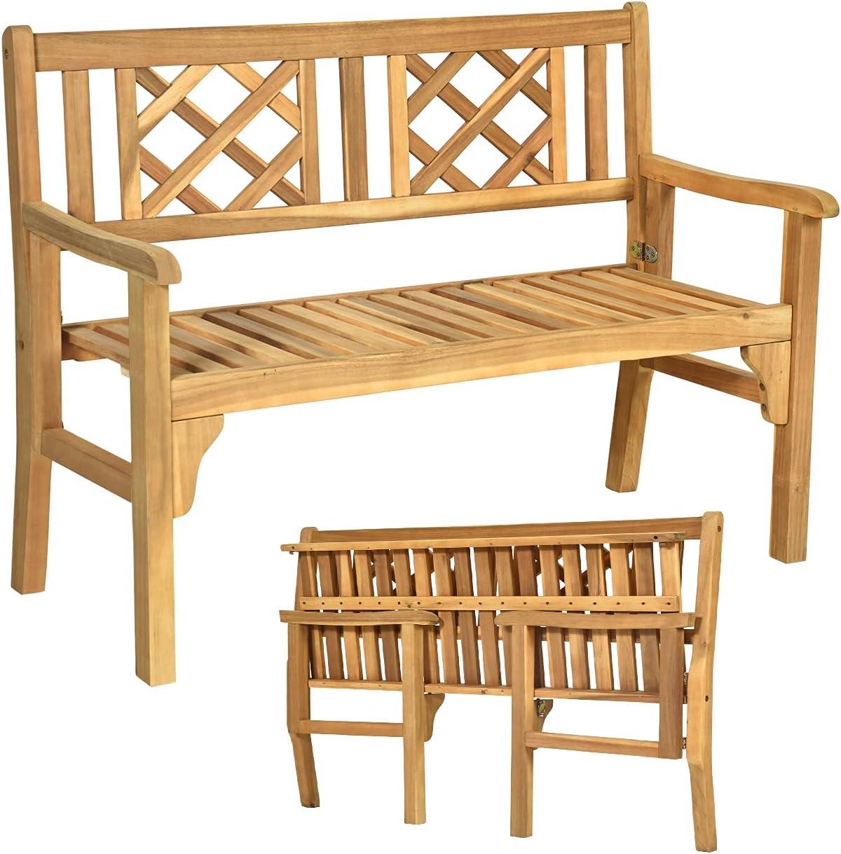 Sitzbank, Akazienholz Gartenbank faltbar, 2 Sitzer bis 320 kg, GIANTEX