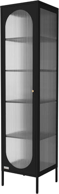 Hochschrank ML- 42x175x40 5 1 Vitrinenschrank cm Schwarz Schmale Vitrine mit Ablagen und Tür Wohnzimmer Metallschrank aus Stahl Industrieller Stil
