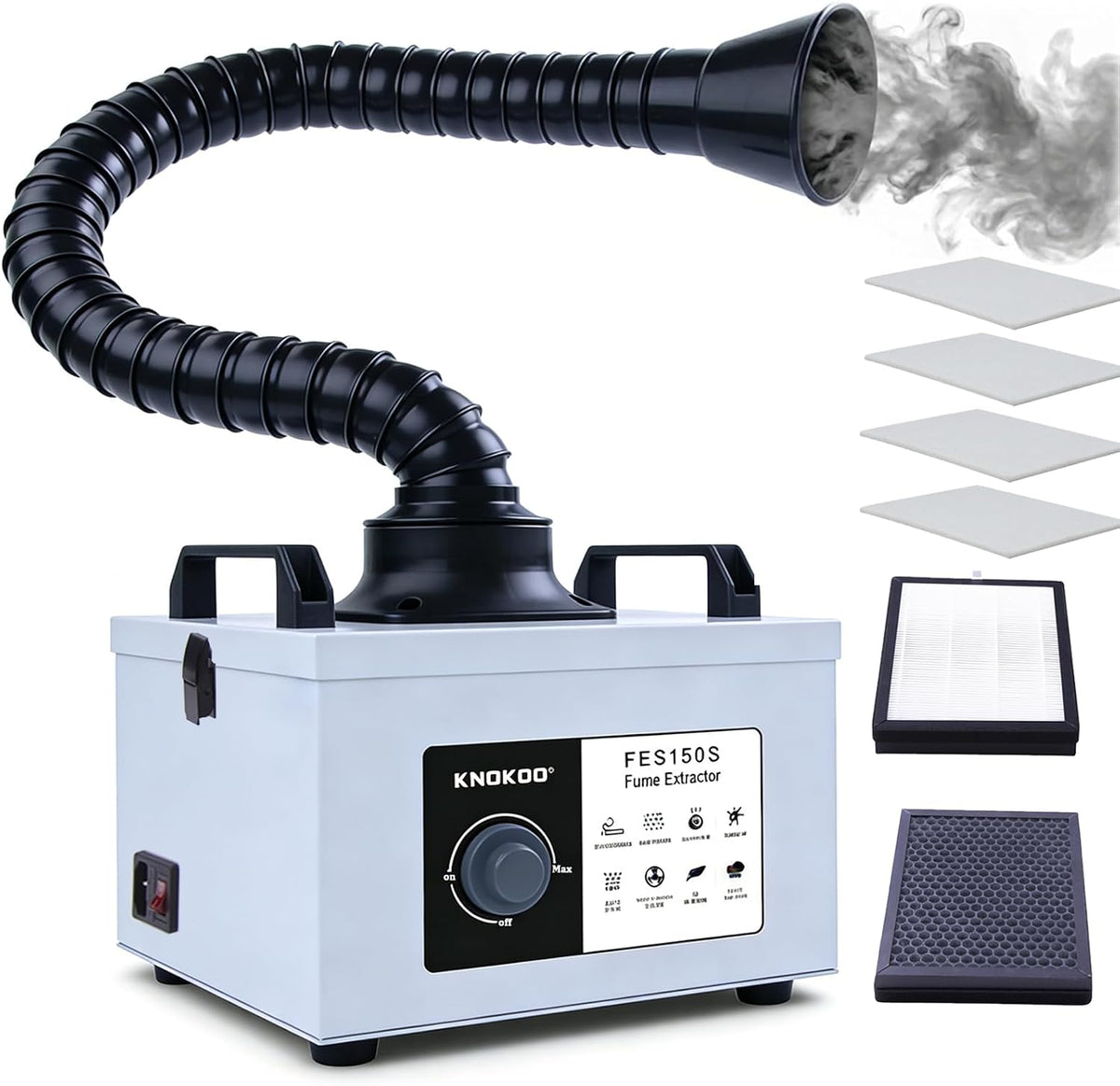 KNOKOO Luftreiniger-Ersatzfilter, FES150S Lötzauchabsaugung, 200 m³/h, 100 W, starke Saugkraft, geräuscharm, 3-stufige Filtration, 99, 97% Reinigung