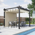Pavillon 50+ Aluminium Pergola mit Schiebedach Verstellbarer Schattenfläche UV-Schutz, 3 × 3 wasserdicht stabil Winterfest, Beige., Devoko