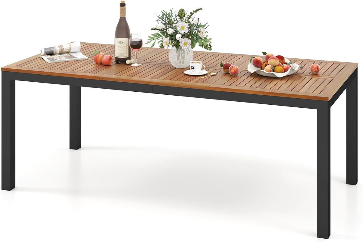 Esstisch 200×90cm 5cm Gartentisch aus Akazienholz Terrassentisch wetterfest mit Schirmloch, rechteckig für 8 Personen