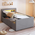 Kinderbett 90x200 LED Modern Jugendbett cm Polsterbett Bett mit Lattenrost & Stauraum Polster Kopfteil mit Nachtlicht & USB-Ladeanschluss Samtstoff