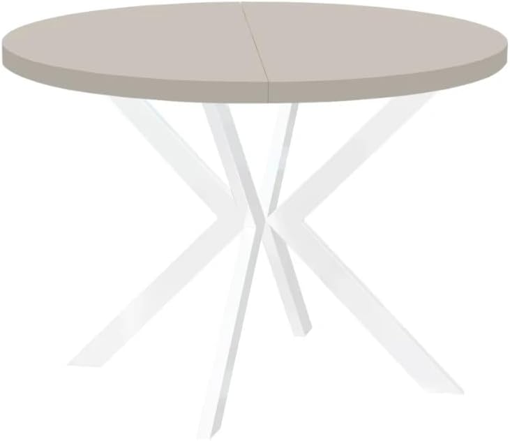 Esstisch, ENDO runder ausziehbarer Kaschmir Tisch mit Metallbeinen, Durchmesser Varianten von : 90 bis 220 cm (Kaschmir/Weiß, 100/150 cm)
