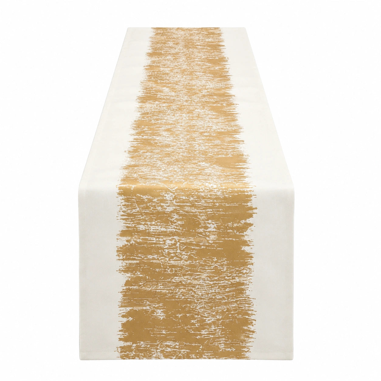 Tischläufer 180 x 40 cm aus Polyester in Weiß Gold mit abstraktem Muster