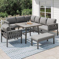 Kuczn 8-9 Gartenmöbel Set Personen Sitzgruppe Gartenlounge Set mit Kissen & Tisch Outdoor Ecksofa-Set aus verzinktem Eisen handgeflochten dickem Seil