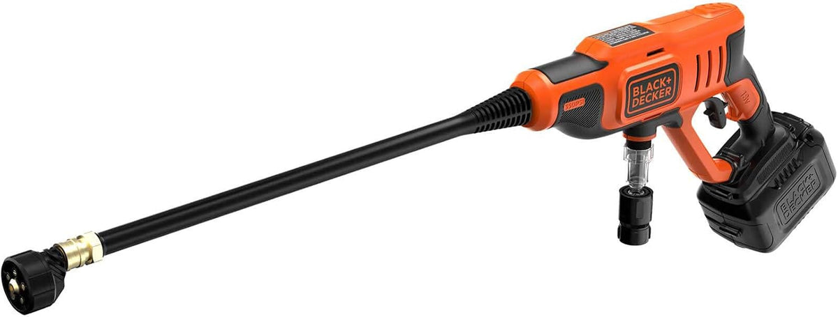 BLACK+DECKER Hochdruckreiniger, Akku-Druckreiniger (18V, 24 bar, mobiler Druckreiniger zur Reinigung oder Bewässerung, mit flexiblen Wasseranschluss