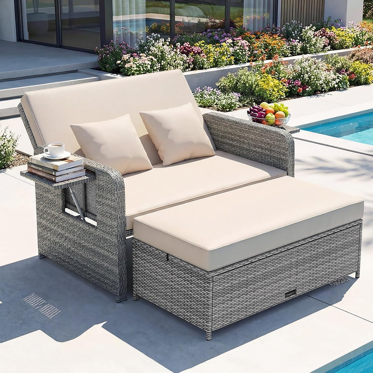 Sofa Lounge Möbel Outdoor Garten, mit Liegefunktion, Gartenlounge, GIANTEX