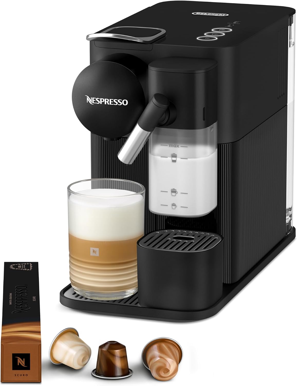 Nespresso Kaffeemaschine, DE'LONGHI Lattissima One Schwarz Original Kapselmaschine EN510.B