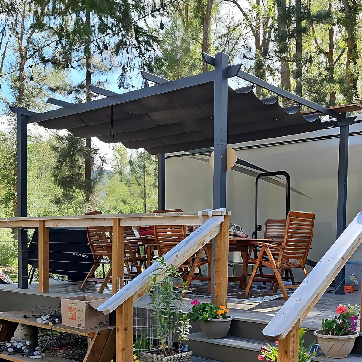 Pergola, 3 × 4 m Wasserdicht Stabil Winterfest, UV-Schutz, Grau, PURPLE LEAF
