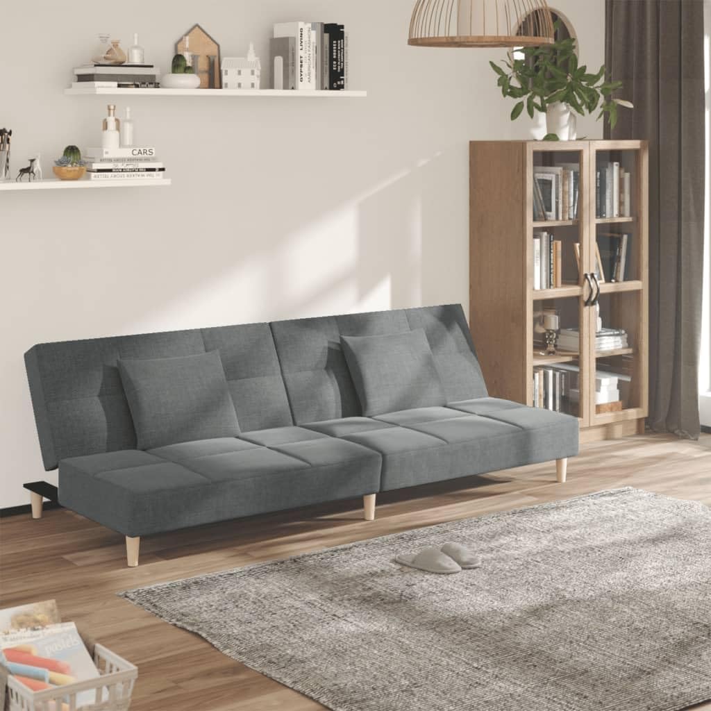 Sofa Schlaf, 2-Sitzer mit 2 Kissen Dunkelgrau Stoff, vielseitiges Gästebett für Wohnzimmer, Lounge und Gästezimmer, mit Stauraum, Armlehne
