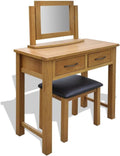 Schminktisch, Frisiertisch mit Hocker Massivholz Eiche, vidaXL