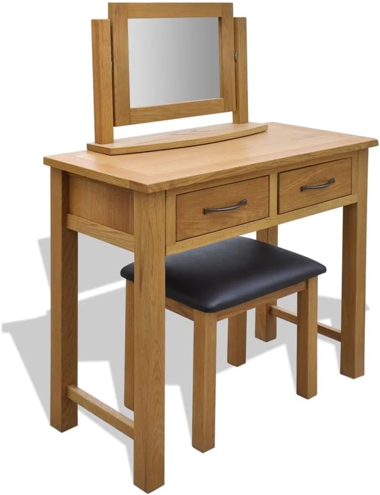 Schminktisch, Frisiertisch mit Hocker Massivholz Eiche, vidaXL
