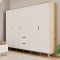 Kleiderschrank VANKKA, 230, Skandi Schrank mit 5 Drehtüren und 2 Schubladen, Filigrane Möbelbeine, Holzwerkstoff, Planked Eiche Holzdekor, Forte