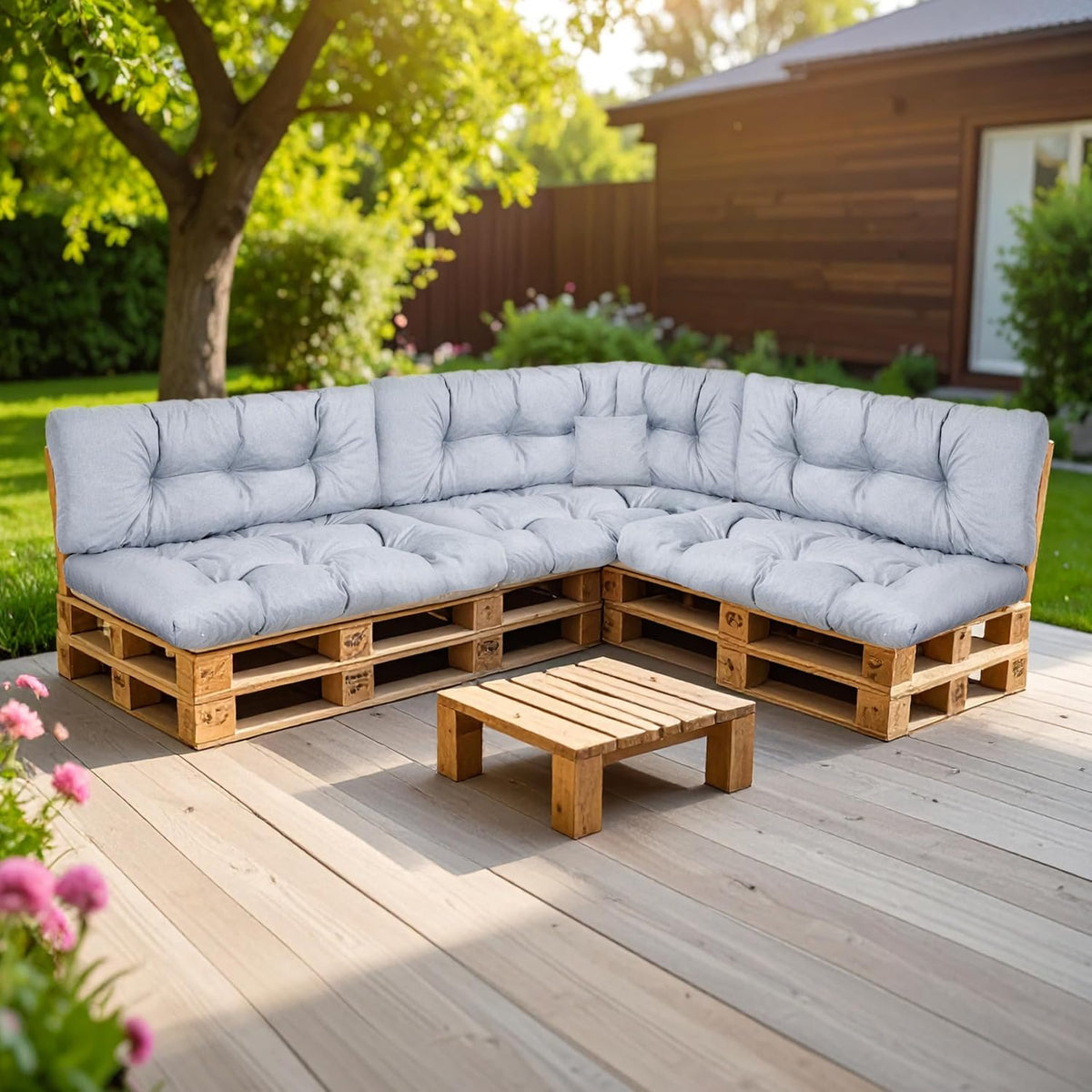 Sofa, Palettenkissen für Europaletten, 8-TLG. Set, wasserfest, Grau, SLIPIO