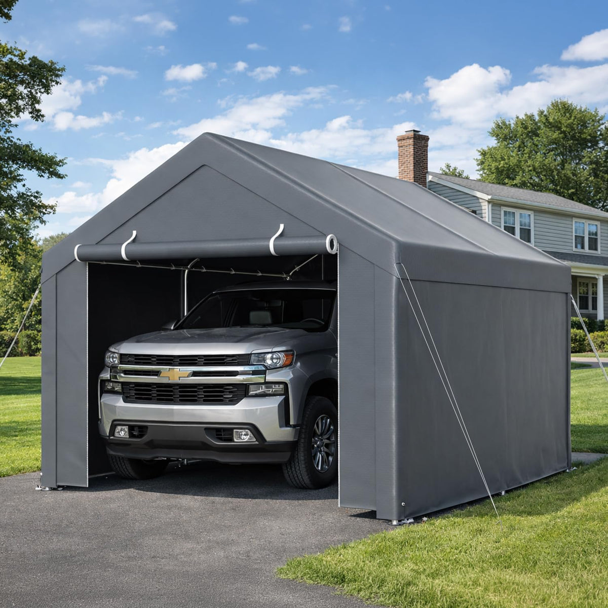 Jaxguom 3x4m PE 2 10 Zeltgarage Carport Garagenzelt mit wetterfester Plane Winterfest Wasserdicht mit Seitenwänden und Heringen UV-Schutz Lagerzelt