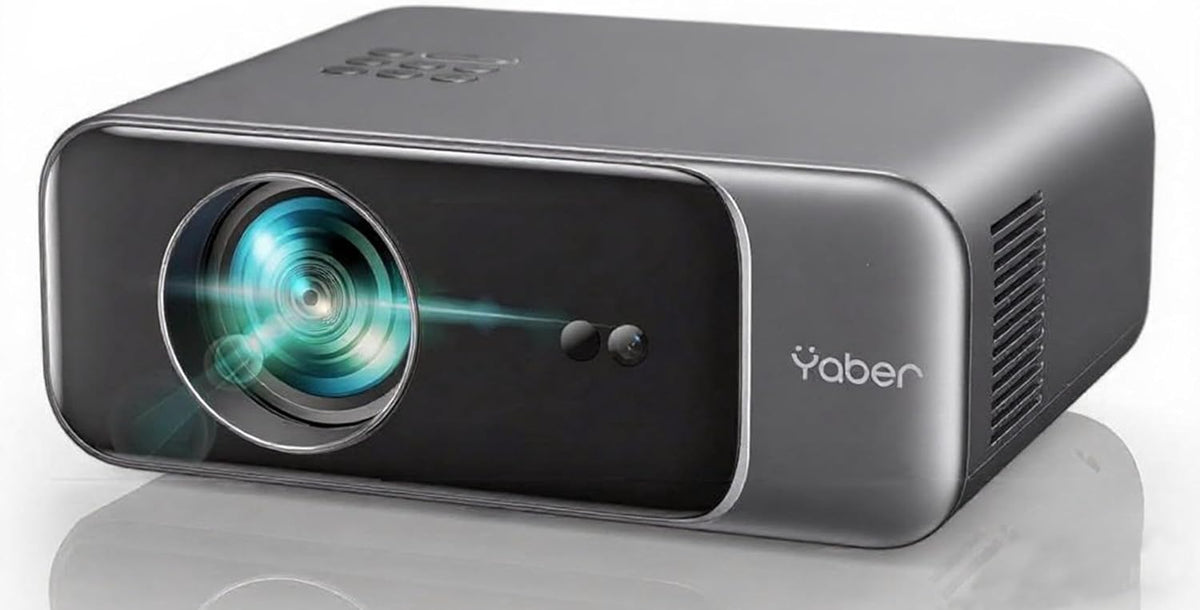 YABER Autofokus Trapezkorrektur Beamer, Full HD 1080P WiFi6 Bluetooth Beamer Heimkino 4K Video Unterstütztung, Tragbare Projektor LED 300' Display