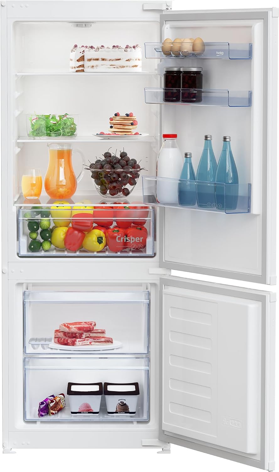 Beko Kühl-Gefrierkombination, 214 l Nutzinhalt, 156 l Kühlen, 58 l Gefrieren, 145er Nische, Schlepptürtechnik, 37 dB, Einbau-Gerät, Weiß