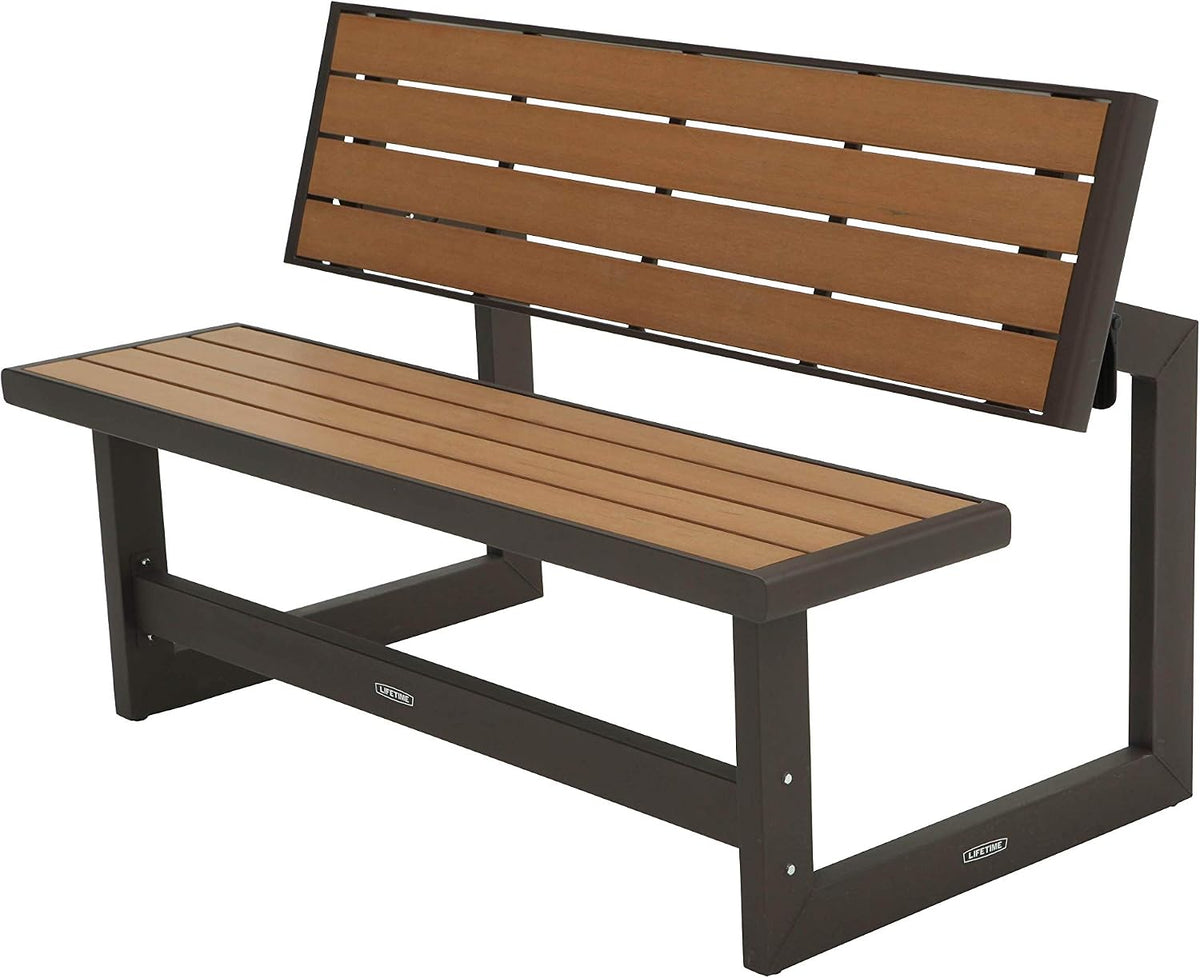 Sitzbank, Gartenbank, klappbare Rückenlehne, umwandelbare Bank in einen Tisch, Maße 141x78, 5x88, 5 cm, Polyethylen hoher Dichte, wasserabweisend