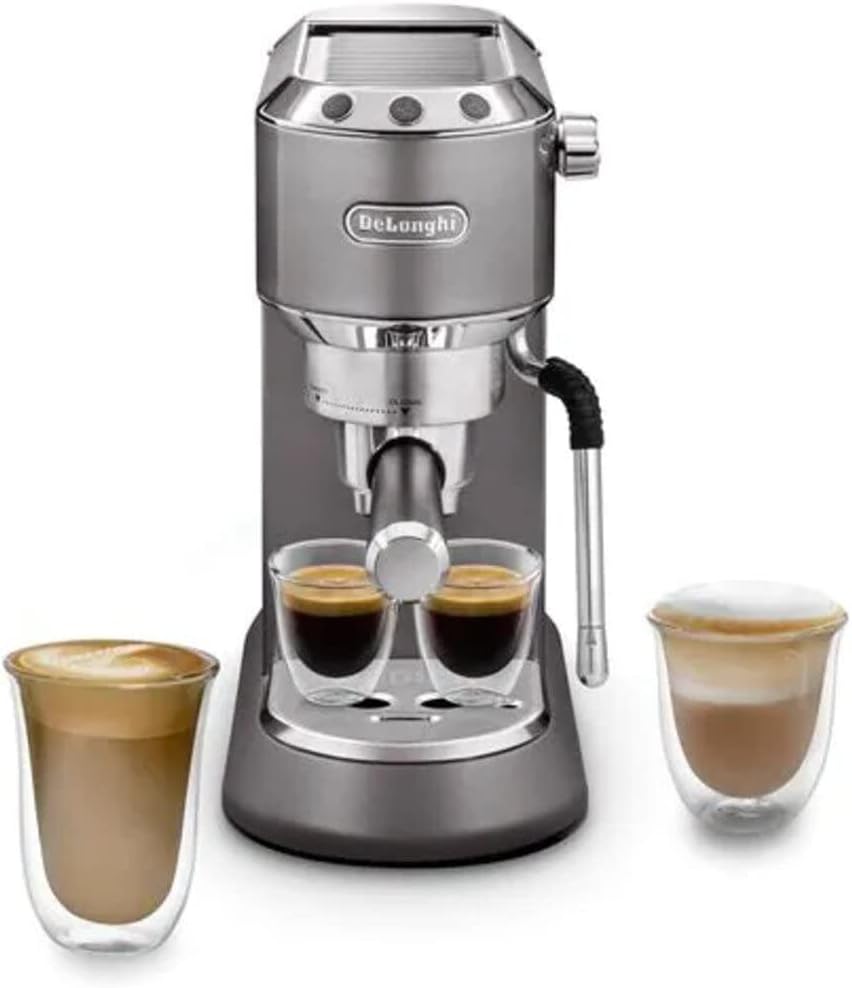 De'Longhi EC885.M Dedica Arte Traditionelle Siebträgermaschine Manuelle Kaffeemaschine, mit MyLatteArt Dampfstab, Kompakt, 15 cm Breite