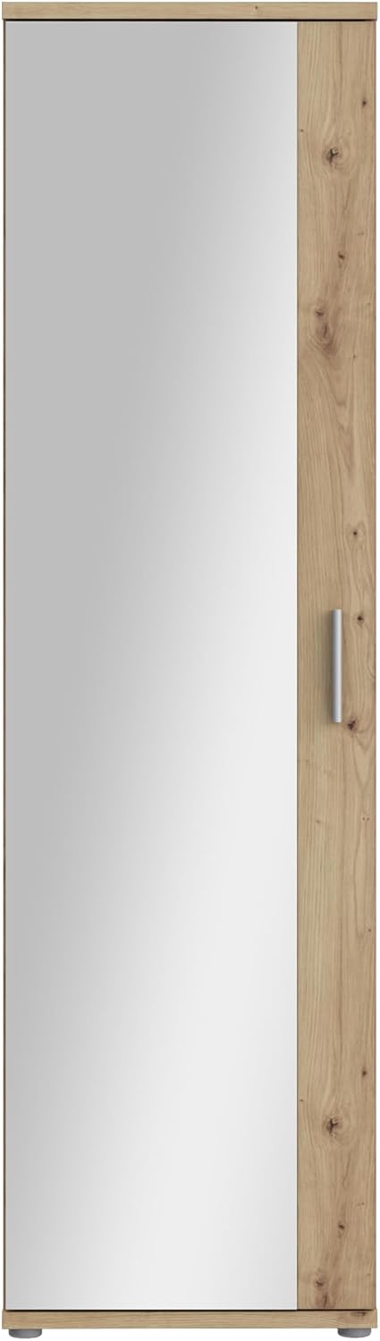 Schuhschrank NET106 50 Schrank, Garderobenschrank, Abstellraum, Drehtürenschrank, 1-türig mit Einlegeböden, Spiegel, Holzdekor: Artisan Eiche