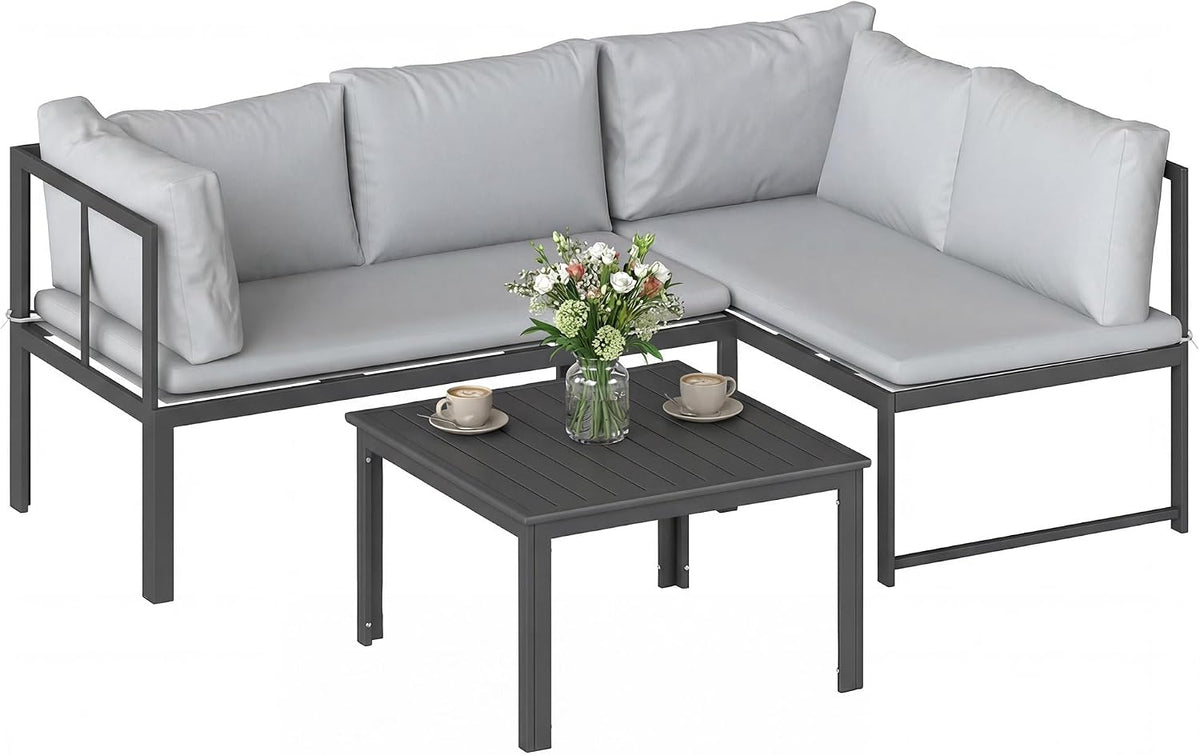 Gartenmöbel-Set, 3-teilig, Ecksofa, für den Außenbereich, anpassbar, Grau, Outsunny
