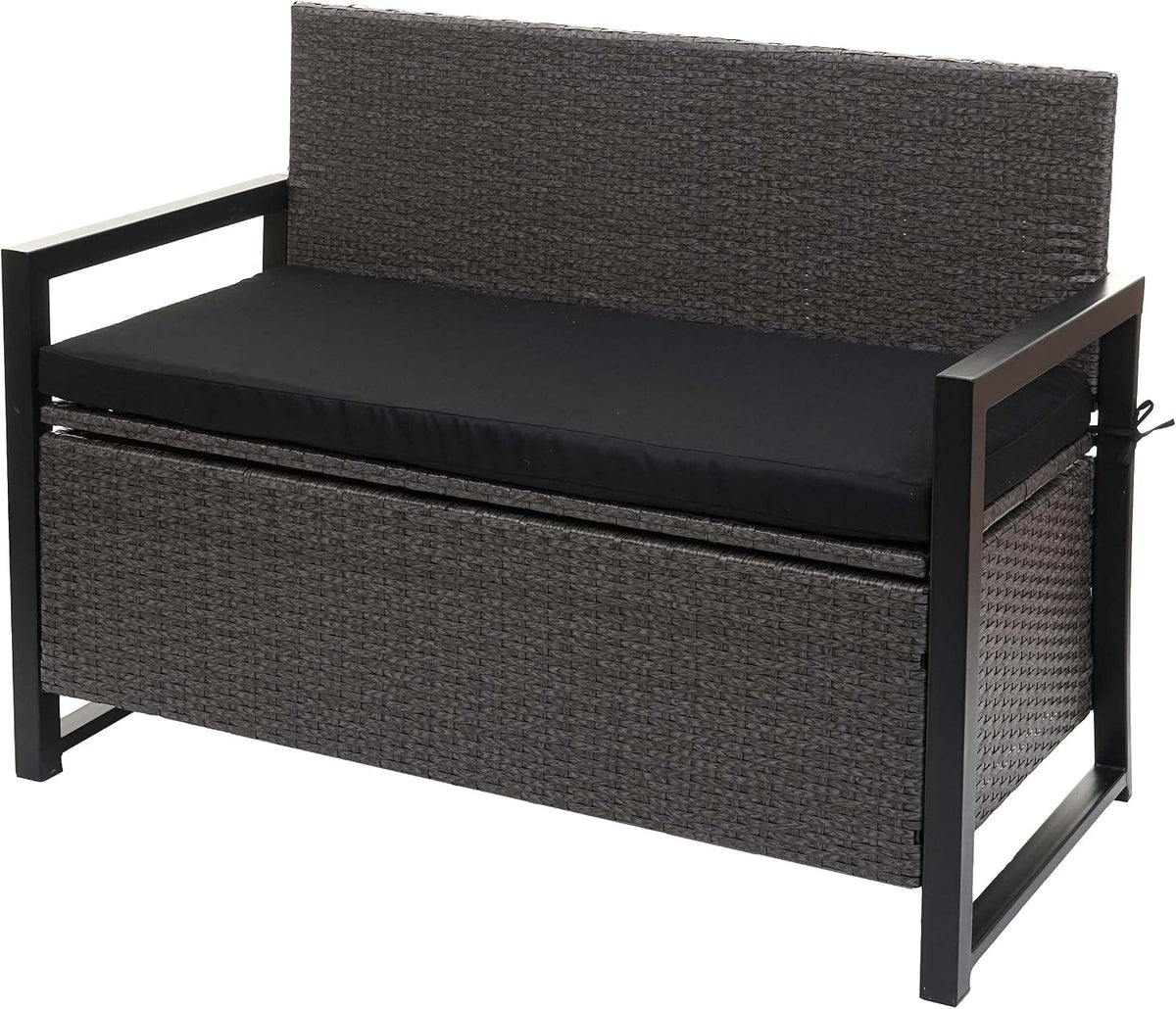 Terrassen Sitzmöbel, Poly-Rattan 2er Sitzbank HWC-F39AM - grau, Kissen schwarz, Mendler