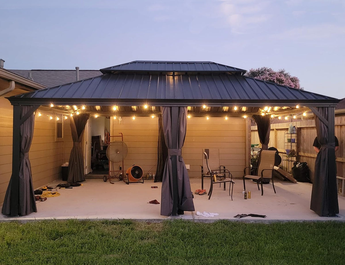 Pavillon, 3.65 × 6 m LED Licht Seitenteilen Alu Rahmen, Grau, PURPLE LEAF