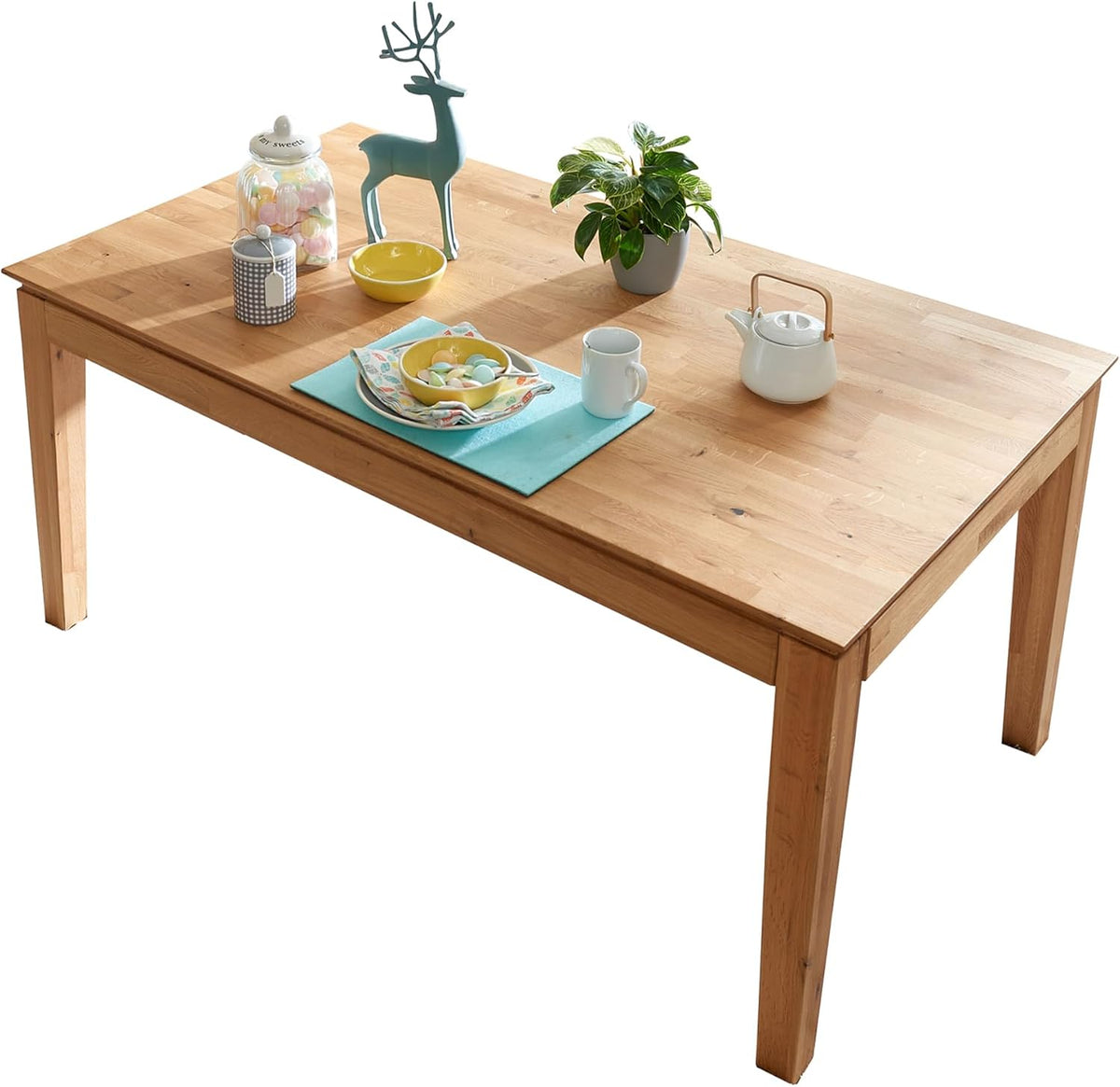 Esstisch, Paarl 180 × 90 cm ausziehbar auf 240 cm Massivholz Eiche geölt Ausziehtisch mit Butterfly-Auszug großer Esszimmertisch für 6
