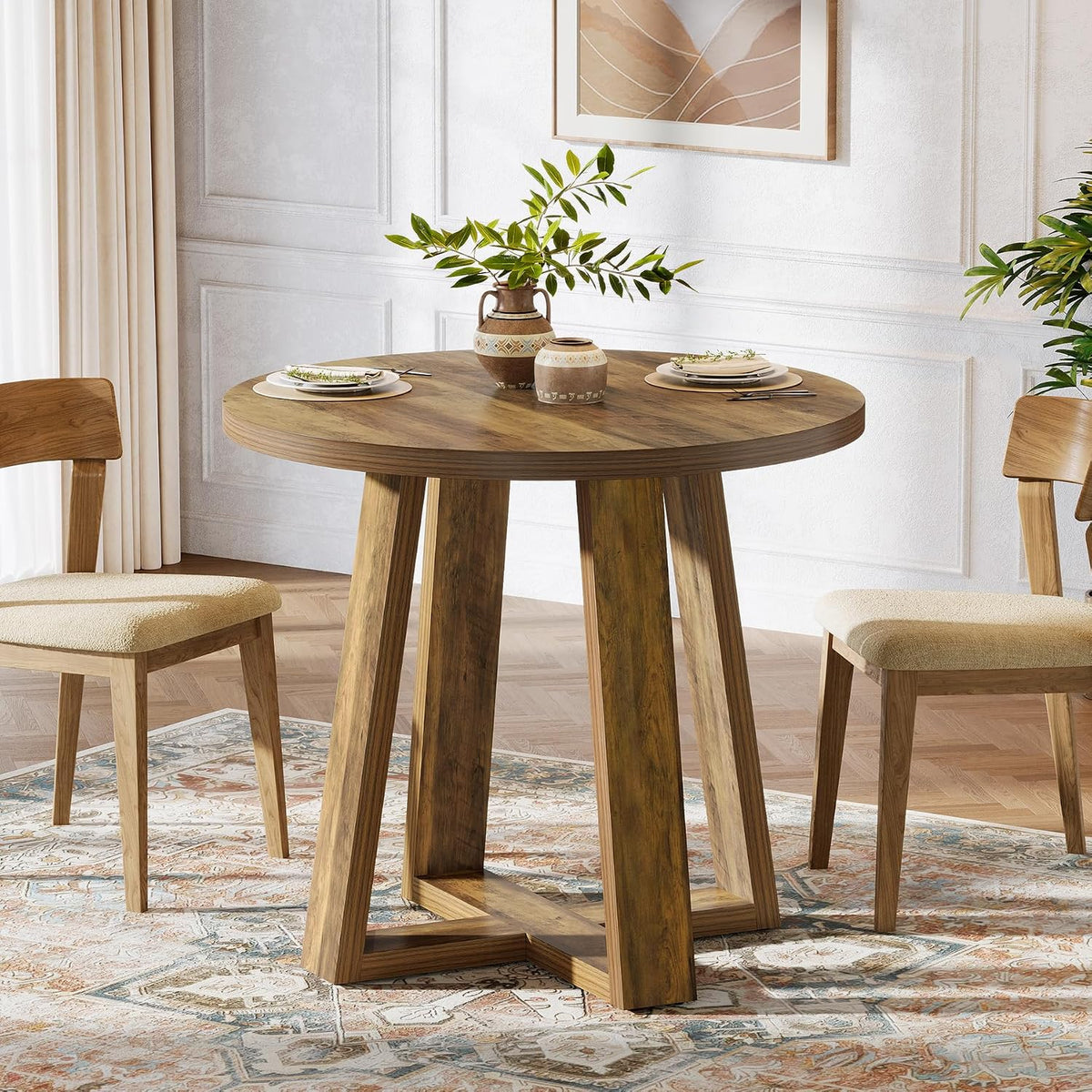 Esstisch Runder, für 2-4 Personen, 80 cm Küchentisch für Kleine Räume, Wohnzimmer, Apartment, Landhaus-Stil, Rustikal Braun, Tribesigns