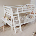 Kinderbett, Etagenbett 90 × 200 cm, Hochbett für 2 Kinder, Holzbett mit Schreibtisch und Leiter