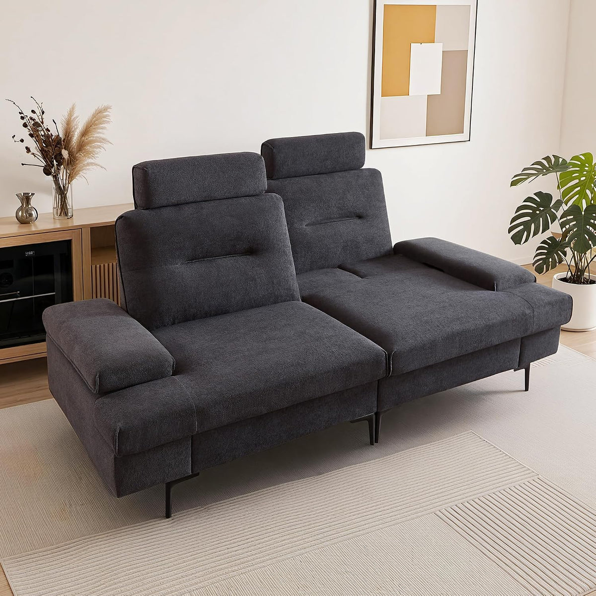Sofa 220 3-Sitzer cm, mit Verstellbarer Sitztiefe 53/84 cm, Grau, LUXOAK