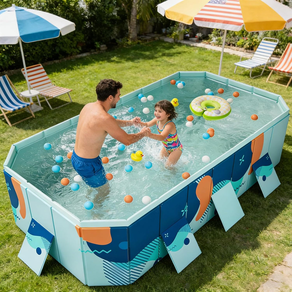Generisch Planschbecken, Faltbarer Pool für Erwachsene, Hartplastik, nicht aufblasbar, tragbarer Außenpool für Hinterhof und Garten